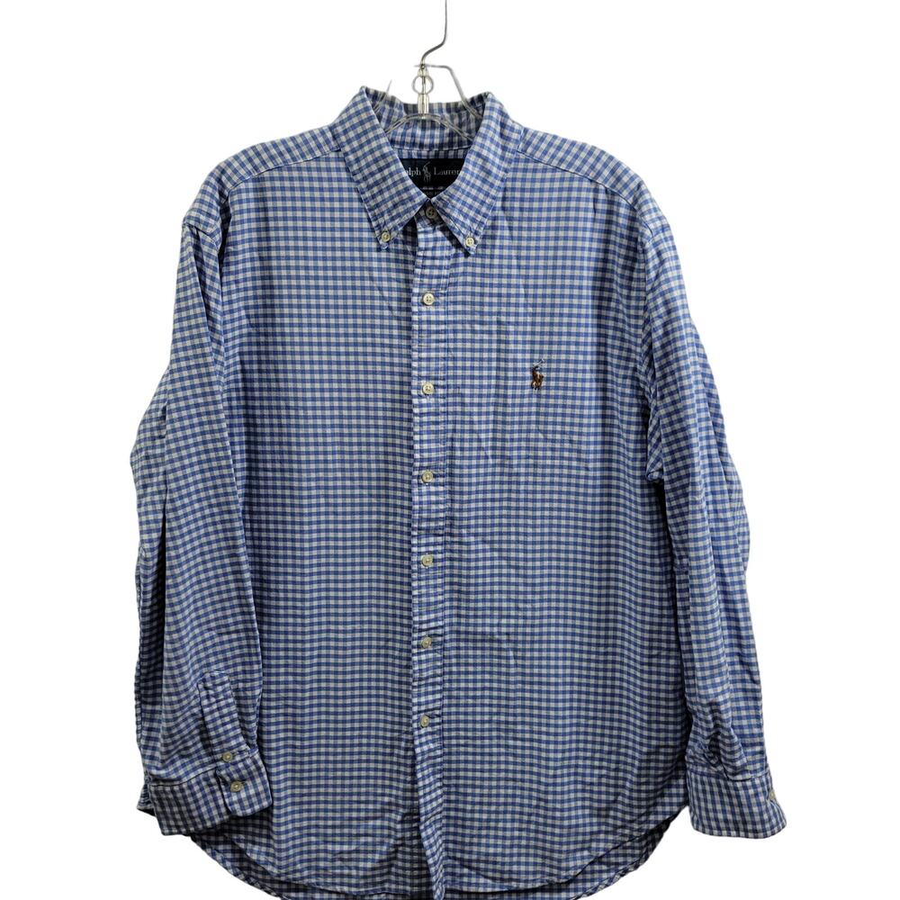 Ralph Lauren Blue Plaid Gingham Button Front Classic Fit Shirt Size L 11824-0629